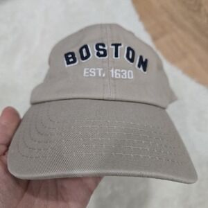 Boston Est. 1630 Baseball Cap Hat - Khaki Beige‎ Cotton - Adjustable Strapback